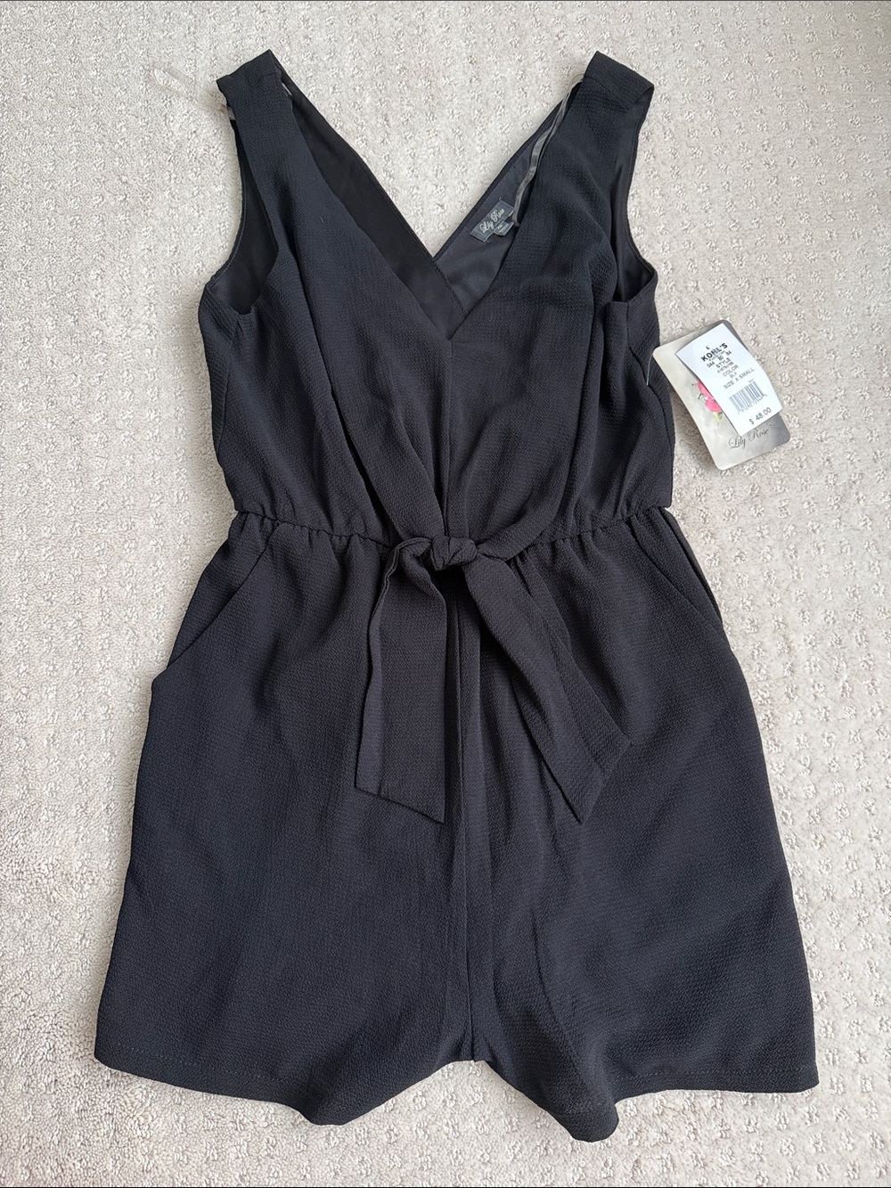 Lily Rose Black Sleeveless V-Neck Romper with Waist Tie